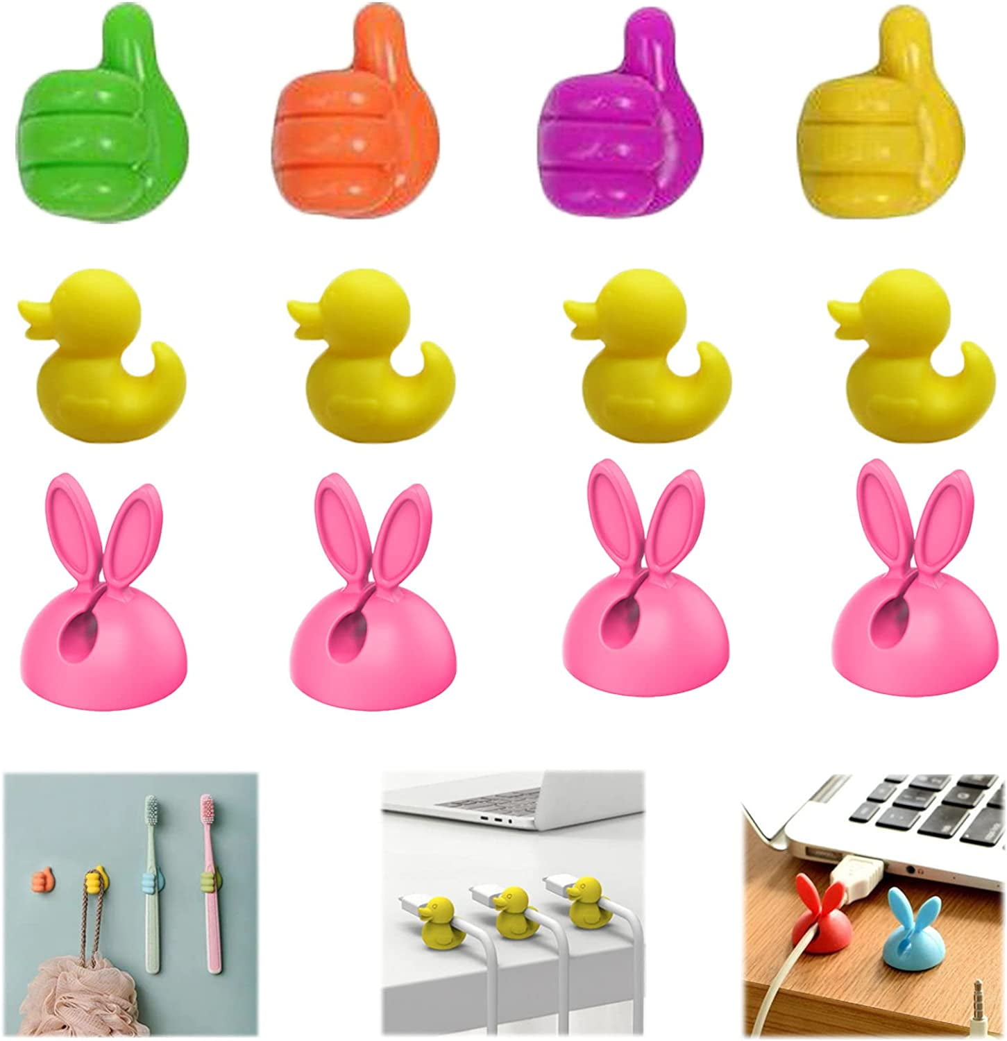 Animal Computer Clips 12 Pcs Cable Organizer Clips Cord Holder, Fun Cute Animal Self Adhesive ...