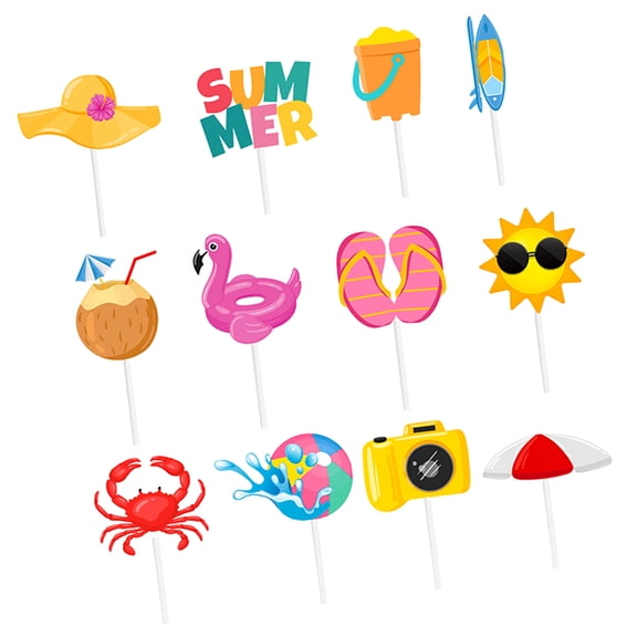 12 Pcs Cake Insert Beach Themed Cupcake Toppers Hawaiian Picks Birthday Decorations Ice Cream Child
