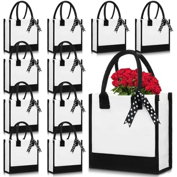 12 Pcs Canvas Tote Gift Bags Bulk for Women Middle Size 10 x 10 x 4 Inch Sublimation Personalized Blank Shopping Tote with Handle for Wedding Bridesmaid Birthday Party$$Home Decor, Kitchen, & Other