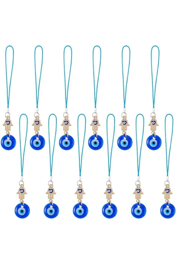 12 Pcs Car Mirror Hanging Ornaments Glass Beads Charm Pendants for Car Mirror Bag Home Office Door Blue