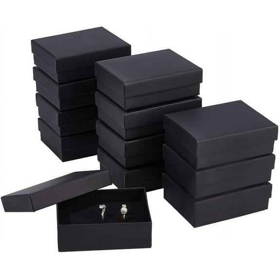 12 Pcs Cardboard Jewelry Box 3.5x2.7x1.22 Inch Jewelry Storage Case with Sponge Inside Small Gift Boxes with Lids Present Packaging Boxes for Ring Necklace Earring Bracelet Black