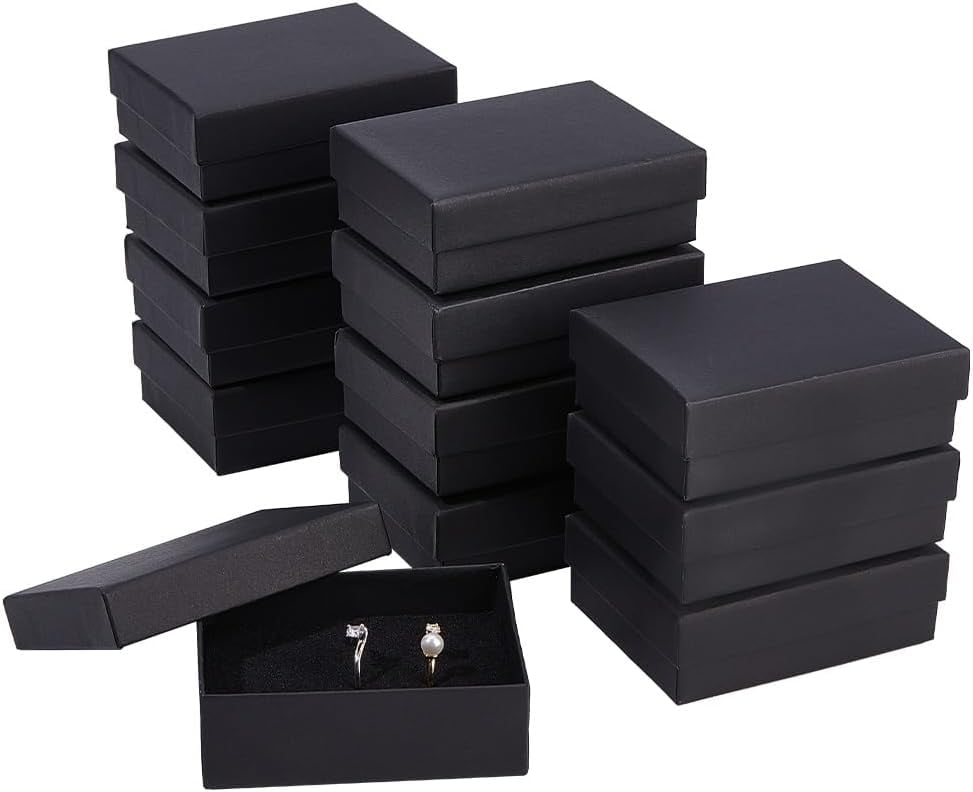 5-Pack Black Jewelry Gift Boxes With Sponge Padding - Drawer-Style Kraft Box For Bracelets, Necklaces, Earrings, Rings (3.1x2.9x0.7in)