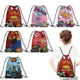 thumbnail image 1 of 12 Pcs Cartoon Print Drawstring Backpack, Lightweight Sports Sackpack for Daily Use, Travel, and Birthday Party Decorations 27x34cm, 1 of 5