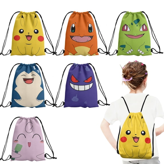 12 Pcs Cartoon Print Drawstring Backpack, Lightweight Sports Sackpack for Daily Use, Travel, and Birthday Party Decorations 27x34cm
