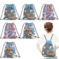 thumbnail image 1 of 12 Pcs Cartoon Print Drawstring Backpack, Lightweight Sports Sackpack for Daily Use, Travel, and Birthday Party Decorations 27x34cm, 1 of 5