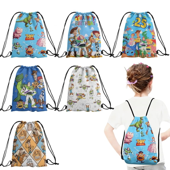 12 Pcs Cartoon Story Candy Drawstring Bag Drawstring Goodie Favor Bags for Boys and Girls Birthday Party Decorations 27x34cm