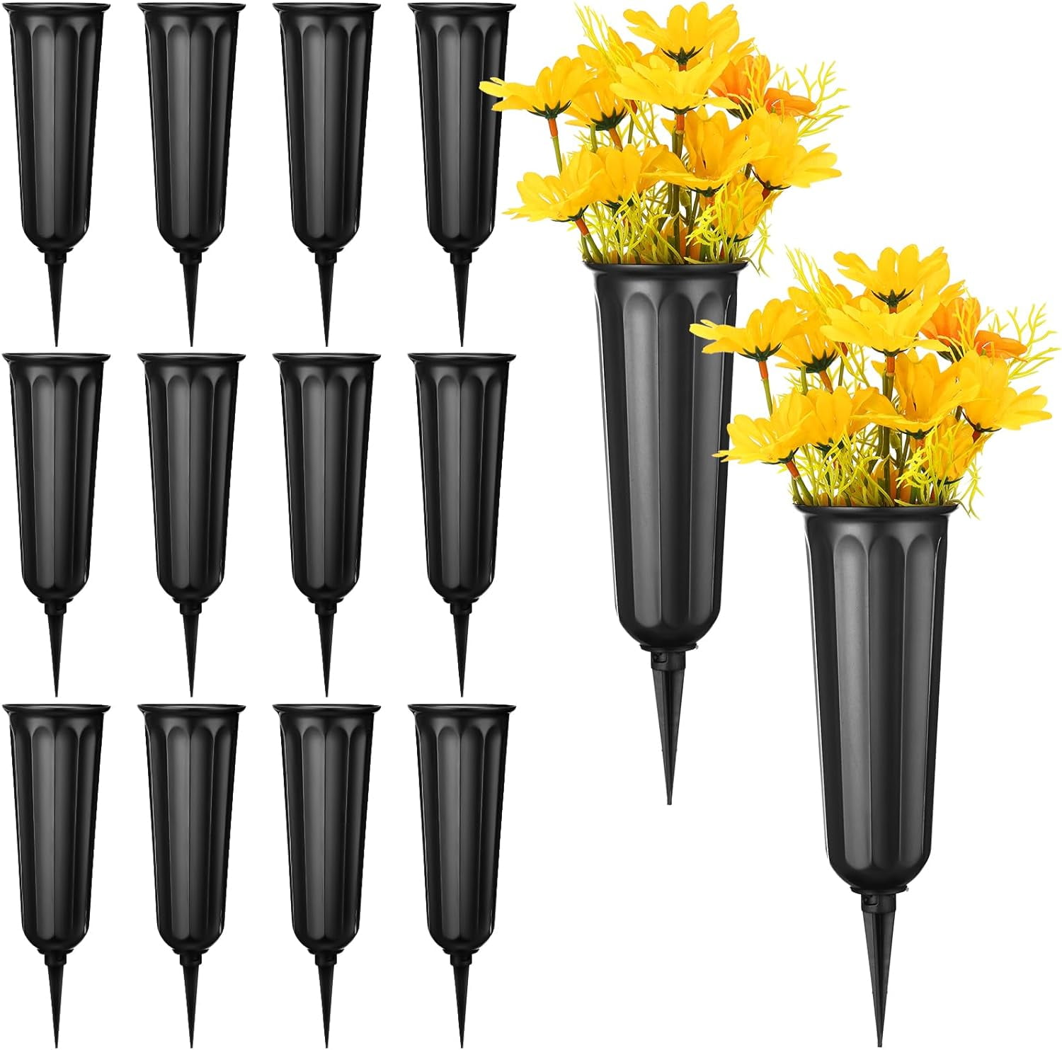 Case Of Floral Garden Plastic Cemetery Vases With Stakes