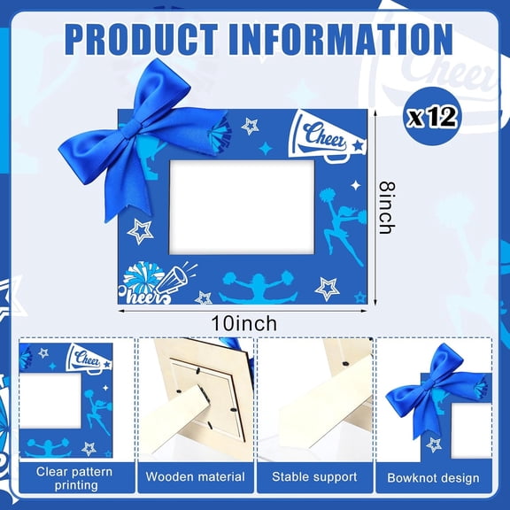 12 Pcs Cheer Picture Frame 8x10 Inch Wood Photo Frames Cheerleader Wooden Frame Cheer Gift Tabletop Pictures Cheerleading Photo Display for Gallery Home Wall Decor (Navy Blue)