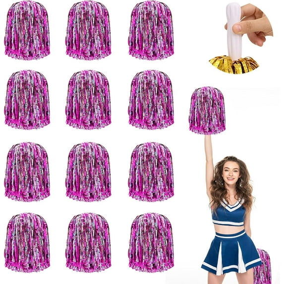 12 Pcs Cheerleader Pom Poms,with Baton Handle for Rooters Cheering Squad Team Spirit Sports (Colorful+Gold)