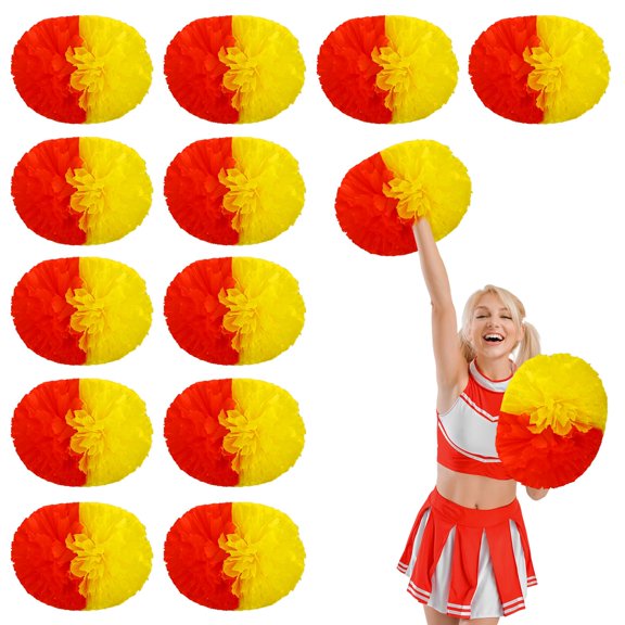 12 Pcs Cheerleading Pom Poms,14.57inch with Handle Style Cheerleading Handheld Squad Pompoms for Sports Team Cheer Spirit