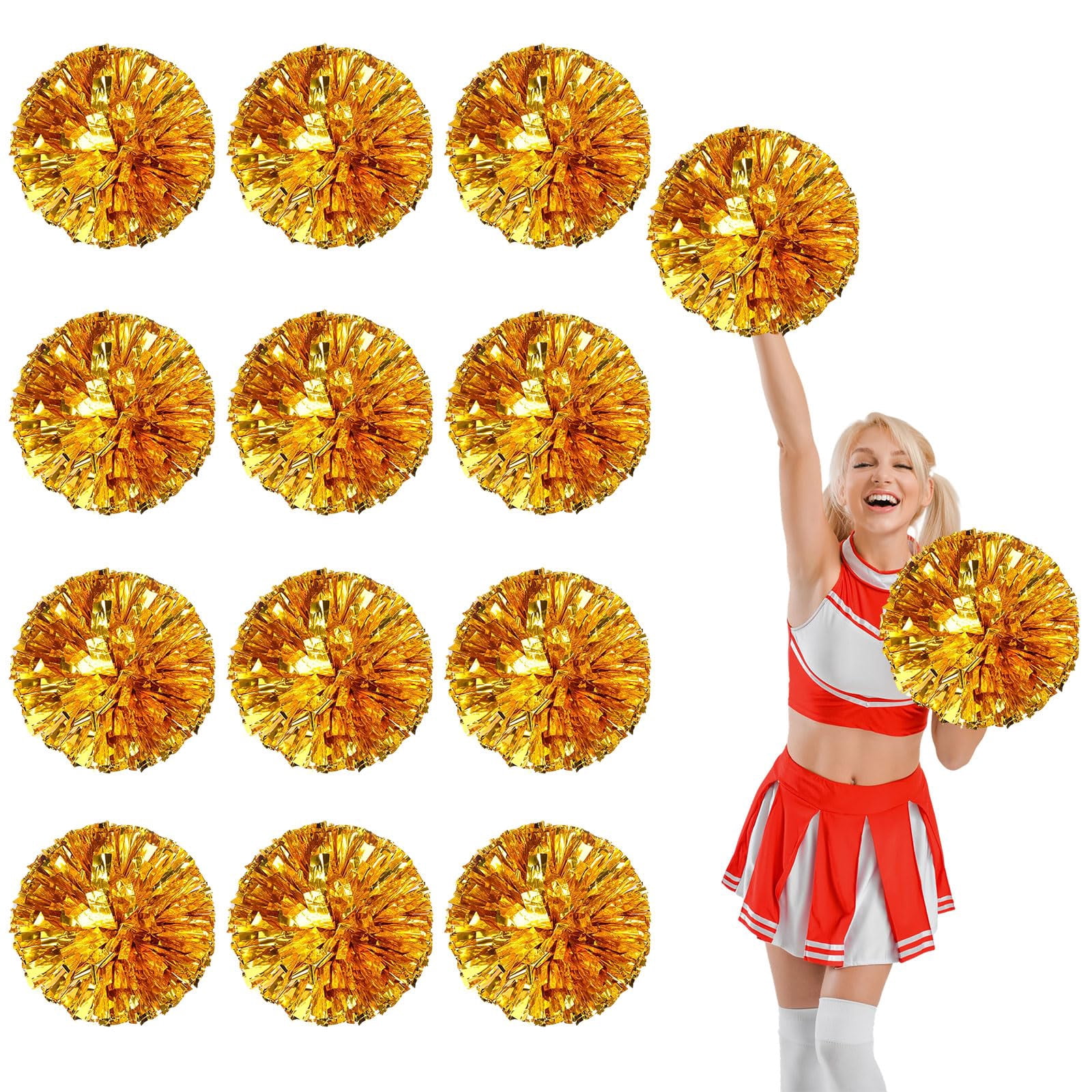 12 Pcs Cheerleading Pom Poms, Cheerleader Pompoms with Finger Holes,Fit for Team Spirit Sports Dance Cheering