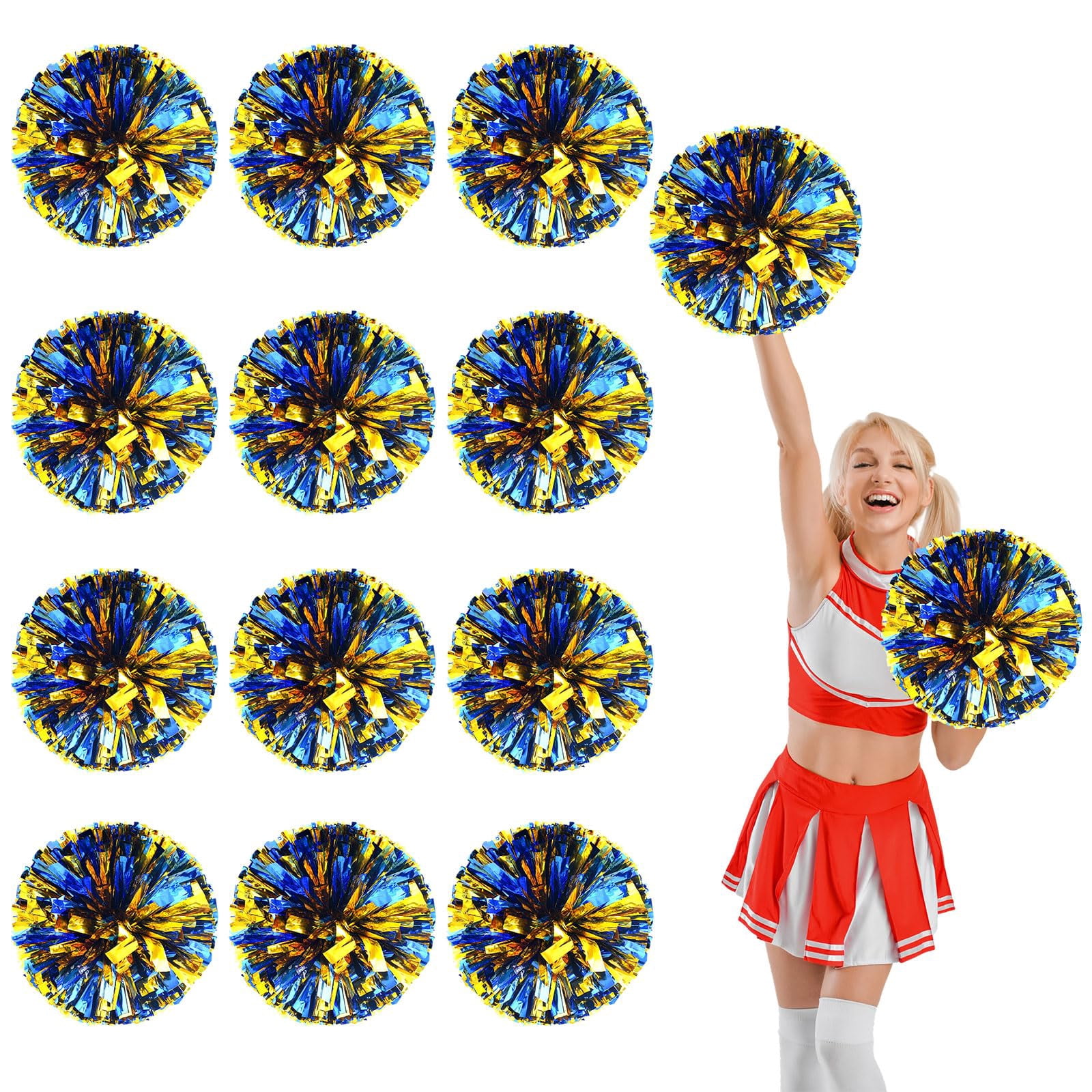 12 Pcs Cheerleading Pom Poms, Cheerleader Pompoms with Finger Holes,Fit for Team Spirit Sports Dance Cheering