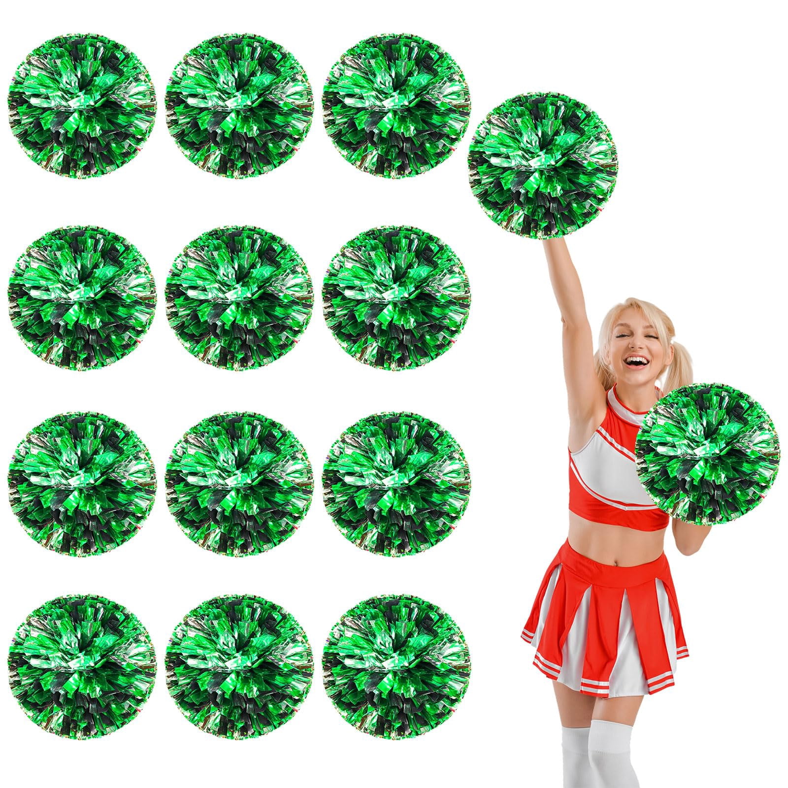 12 Pcs Cheerleading Pom Poms, Cheerleader Pompoms with Finger Holes,Fit for Team Spirit Sports Dance Cheering