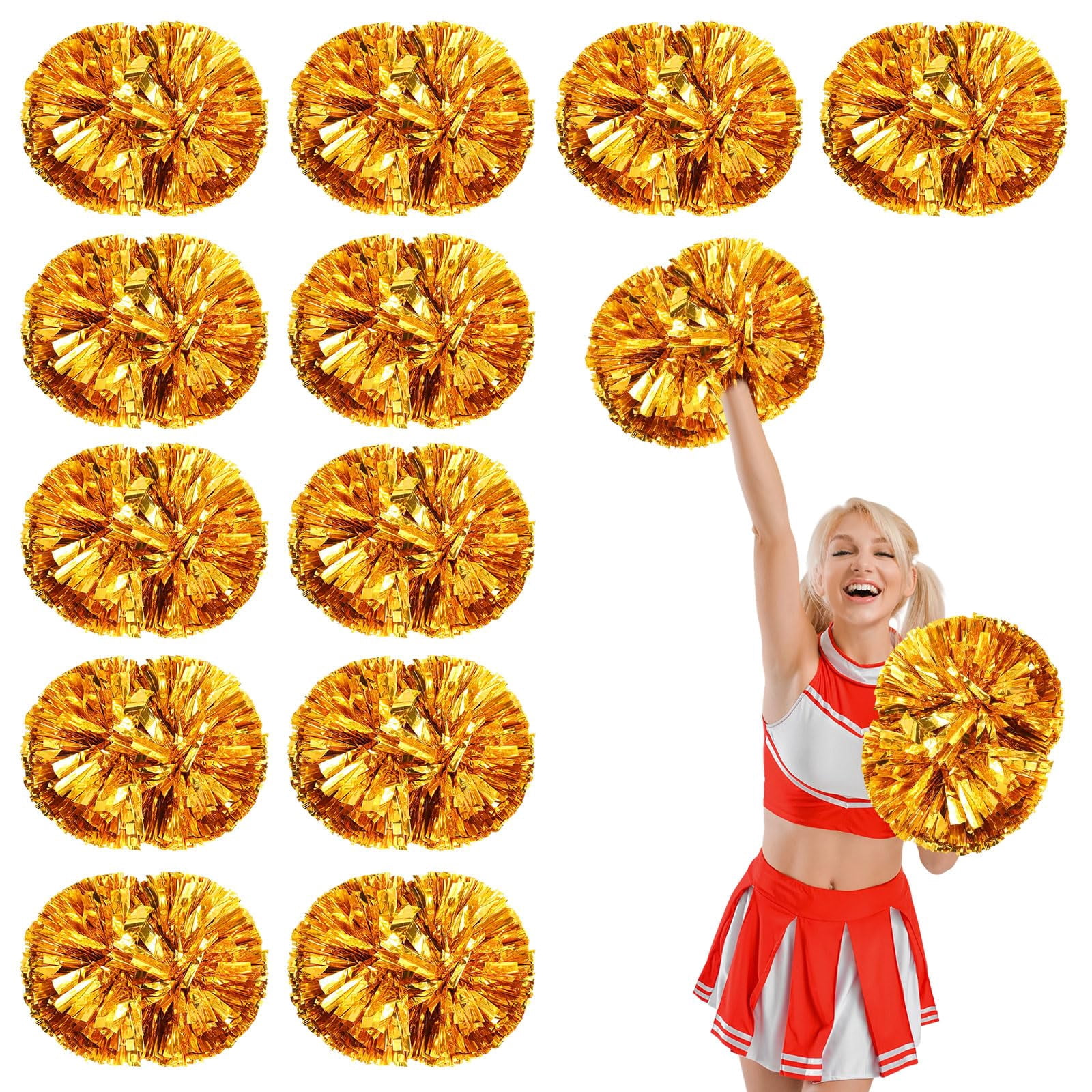 12 Pcs Cheerleading Pom Poms, Cheerleader Pompoms with Handle Style,Fit for Team Spirit Sports Dance Cheering