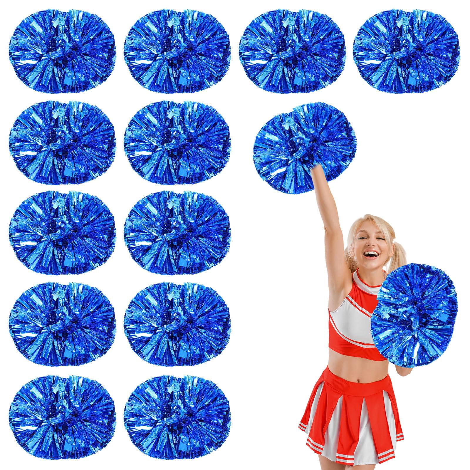 12 Pcs Cheerleading Pom Poms, Cheerleader Pompoms with Handle Style,Fit for Team Spirit Sports Dance Cheering
