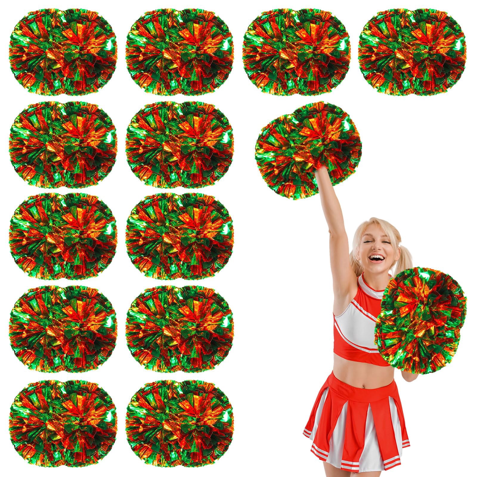 12 Pcs Cheerleading Pom Poms, Cheerleader Pompoms with Handle Style,Fit for Team Spirit Sports Dance Cheering