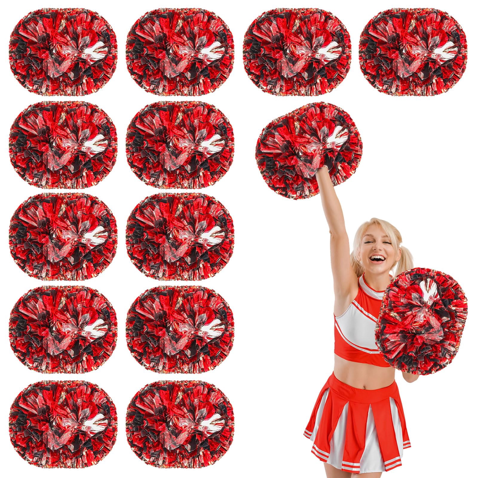 12 Pcs Cheerleading Pom Poms, Cheerleader Pompoms with Handle Style,Fit for Team Spirit Sports Dance Cheering