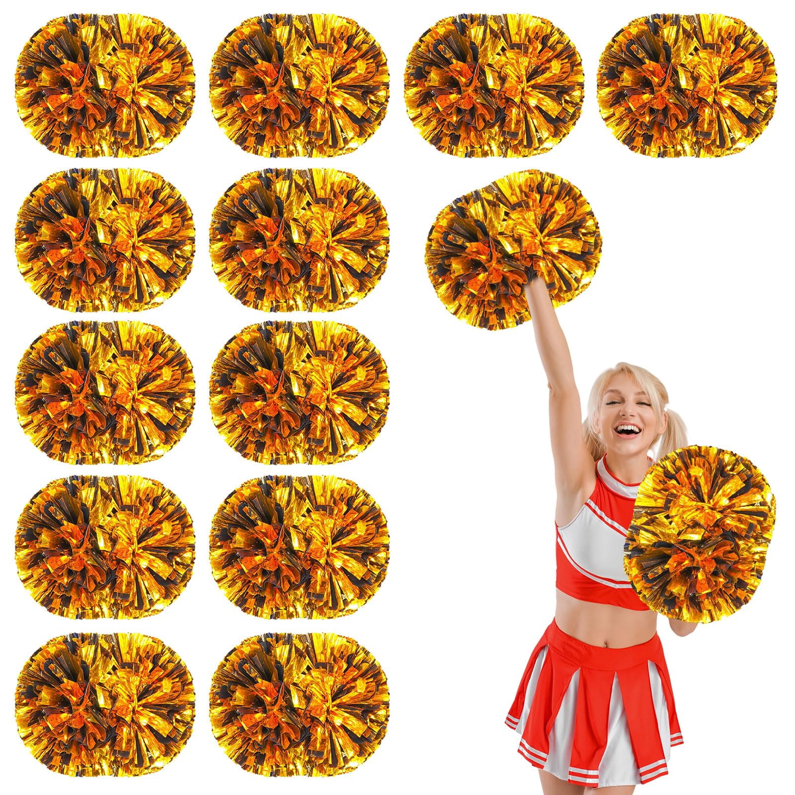 12 Pcs Cheerleading Pom Poms, Cheerleader Pompoms with Handle Style,Fit for Team Spirit Sports Dance Cheering