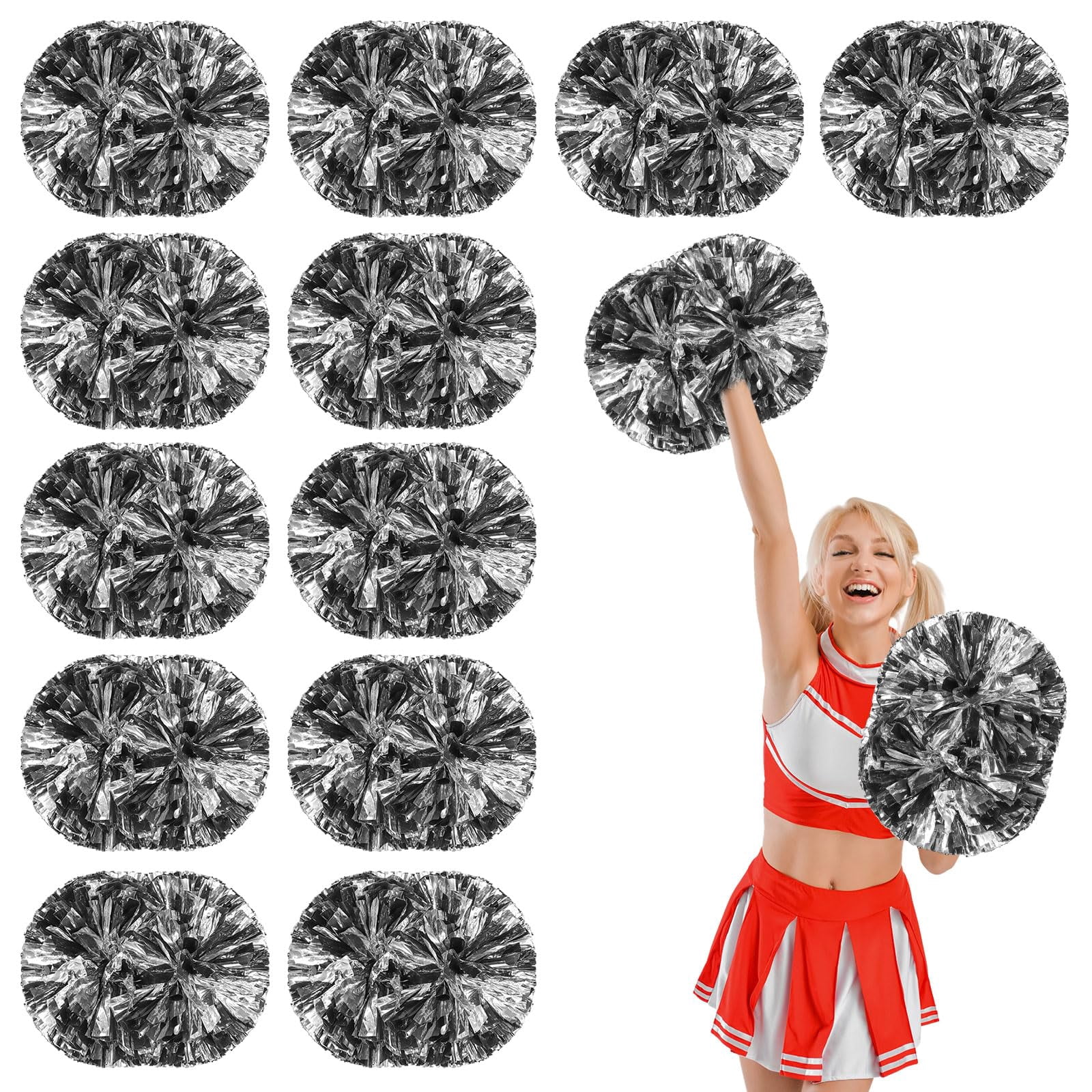 12 Pcs Cheerleading Pom Poms, Cheerleader Pompoms with Handle Style,Fit for Team Spirit Sports Dance Cheering