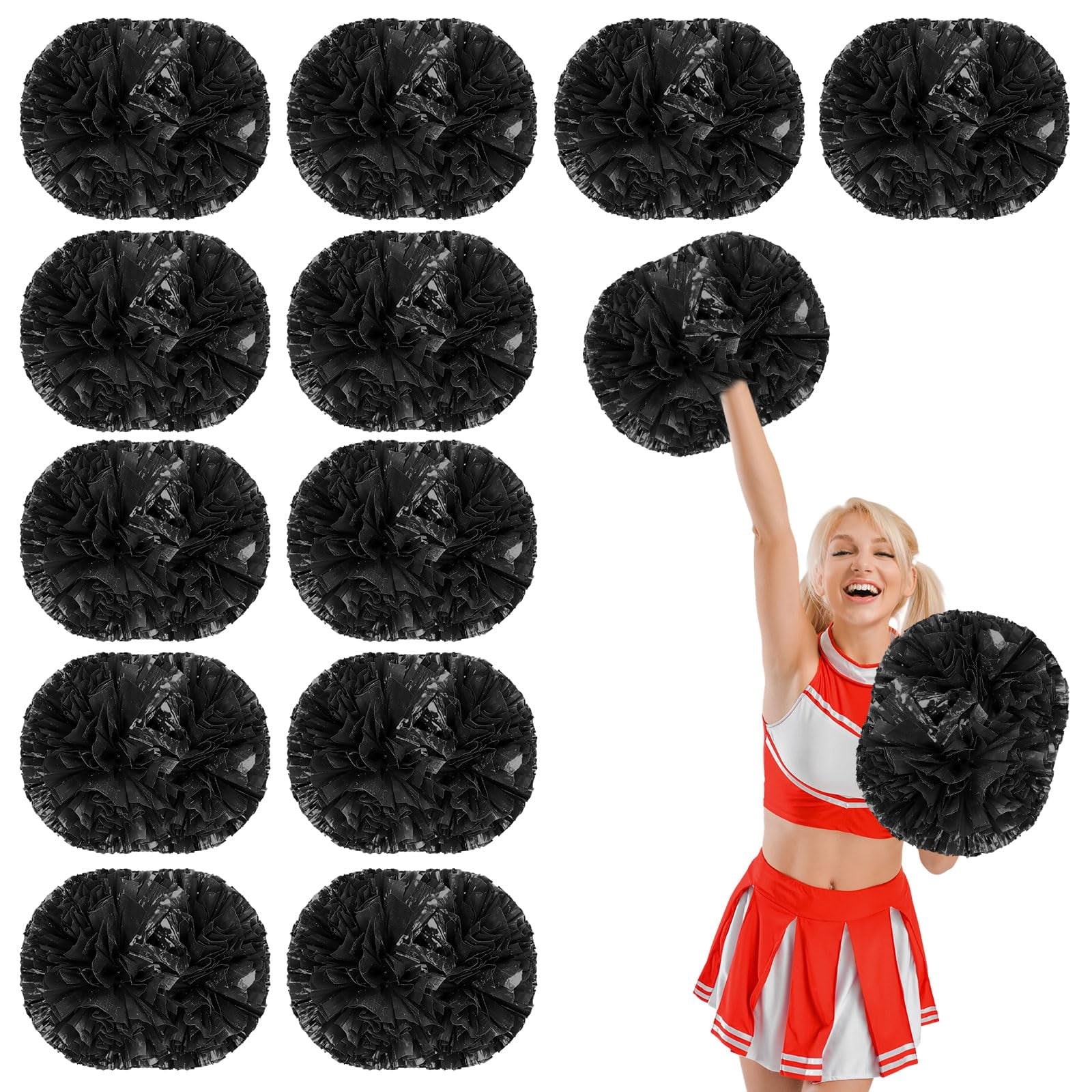 12 Pcs Cheerleading Pom Poms, Cheerleader Pompoms with Handle Style,Fit for Team Spirit Sports Dance Cheering