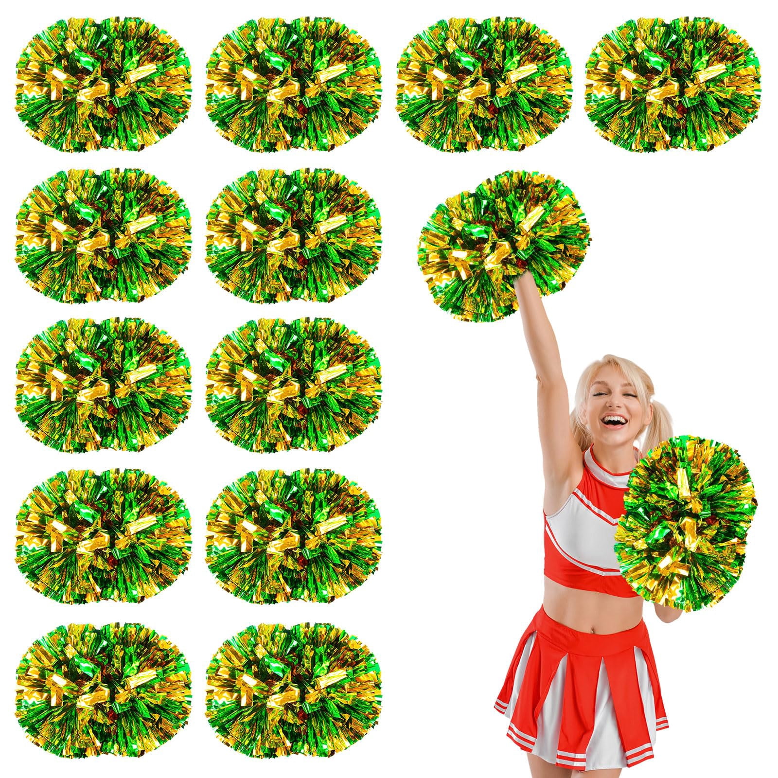 12 Pcs Cheerleading Pom Poms, Cheerleader Pompoms with Handle Style,Fit for Team Spirit Sports Dance Cheering