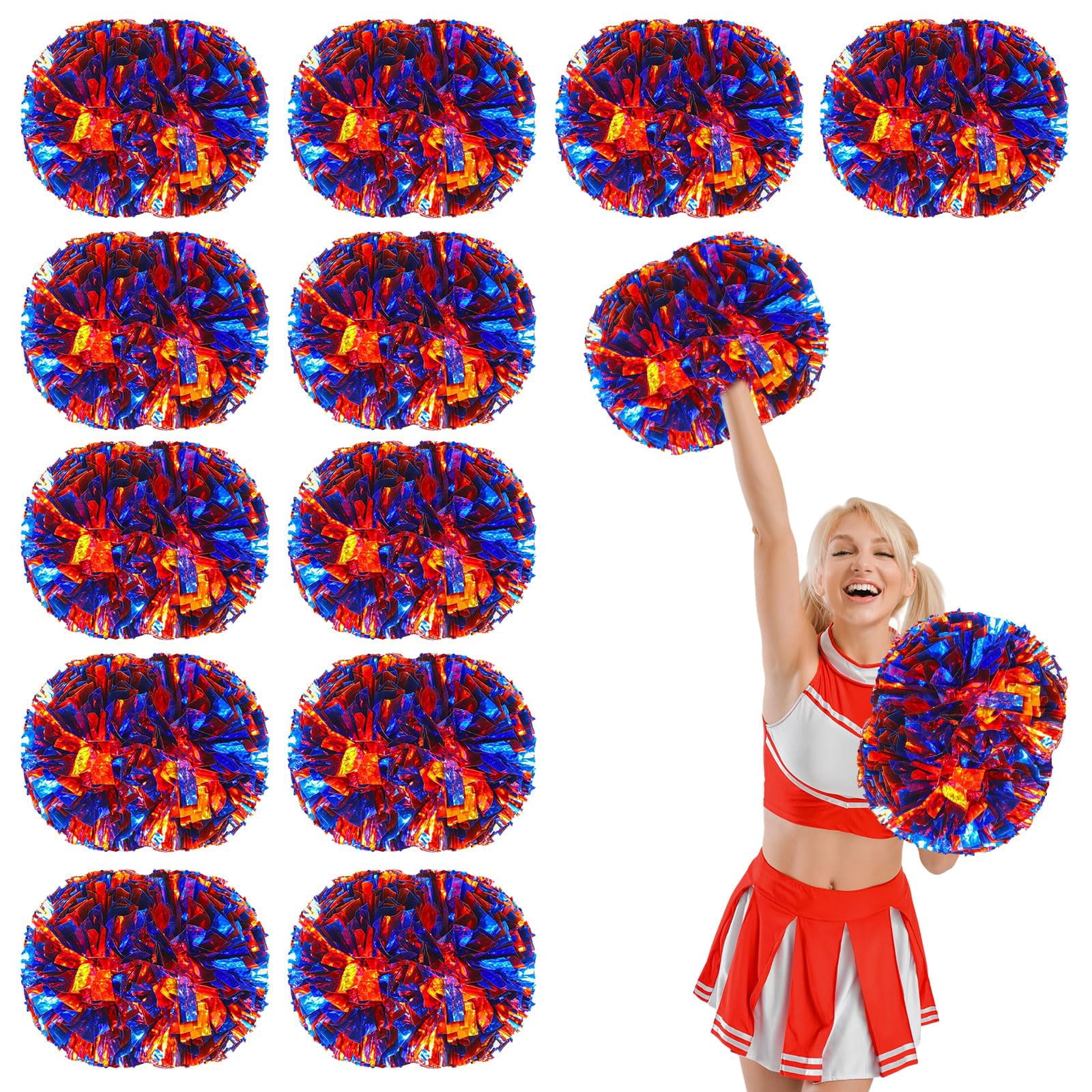 12 Pcs Cheerleading Pom Poms, Cheerleader Pompoms with Handle Style,Fit for Team Spirit Sports Dance Cheering