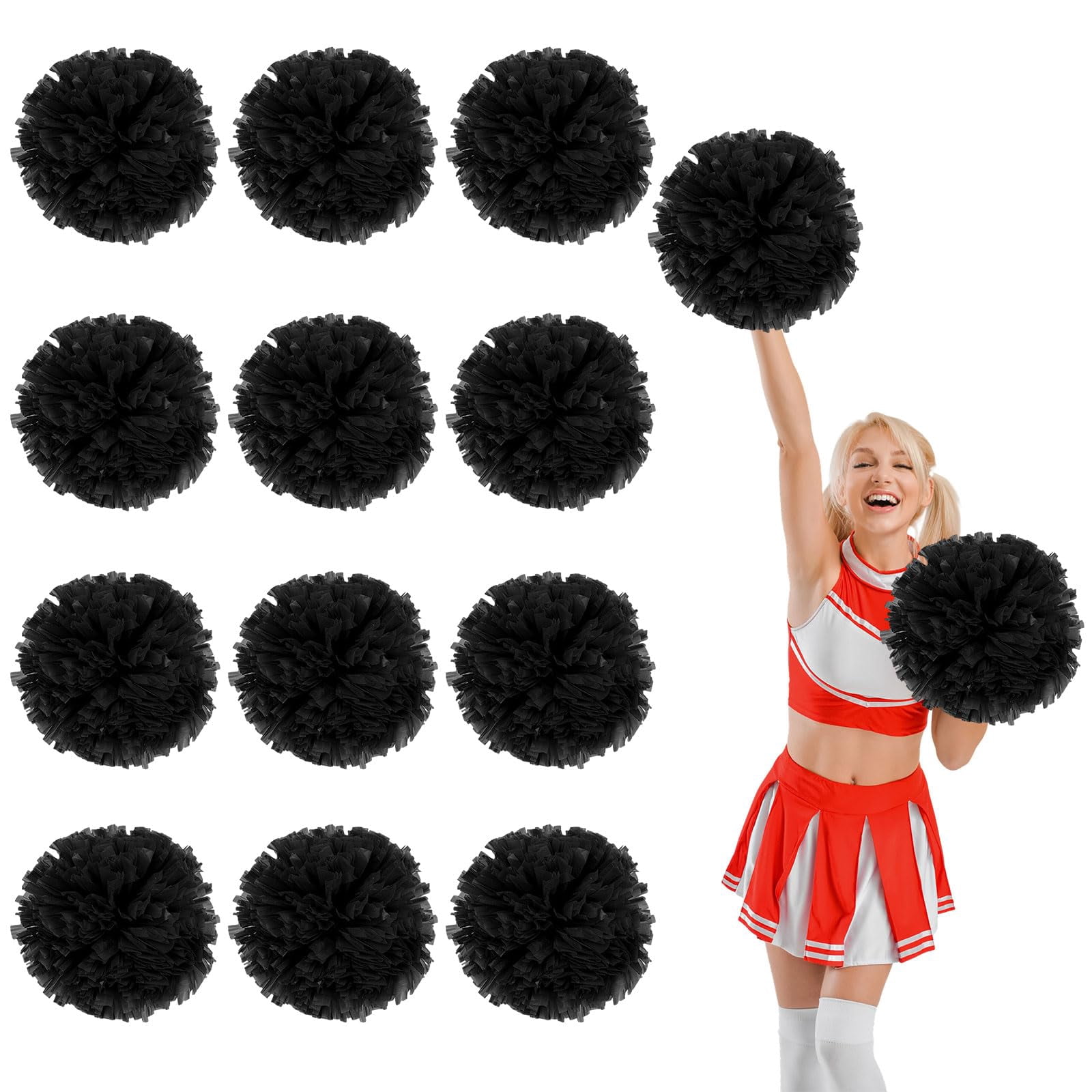 12 Pcs Cheerleading Pom Poms, Cheerleader Pompoms with Straight Handle Style,Fit for Team Spirit Sports Dance Cheering