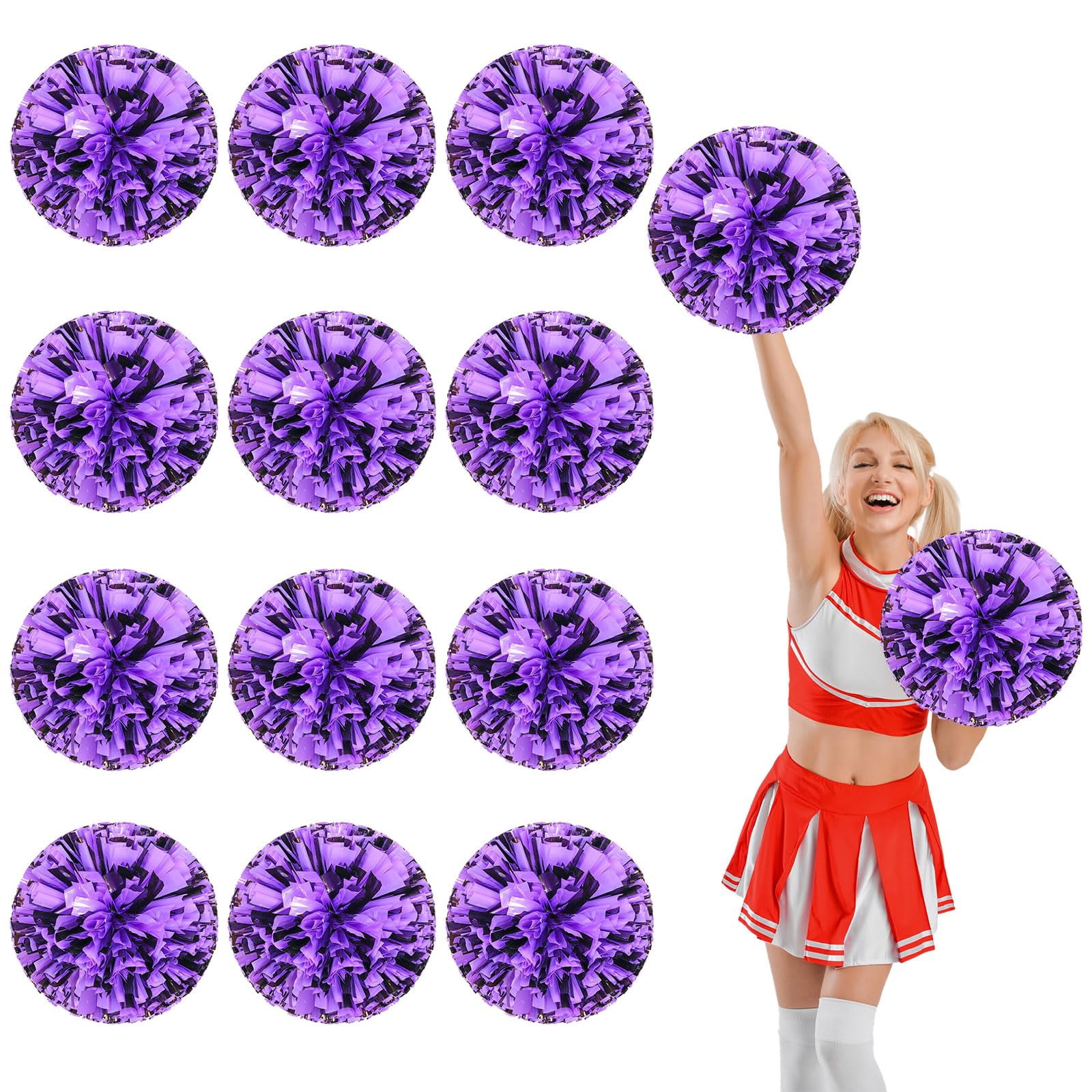 12 Pcs Cheerleading Pom Poms, Cheerleader Pompoms with Straight Handle Style,Fit for Team Spirit Sports Dance Cheering