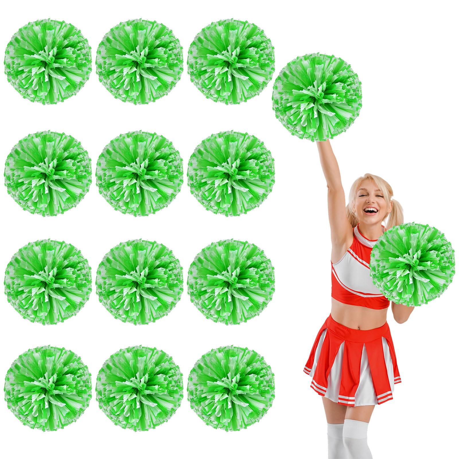 12 Pcs Cheerleading Pom Poms, Cheerleader Pompoms with Straight Handle Style,Fit for Team Spirit Sports Dance Cheering
