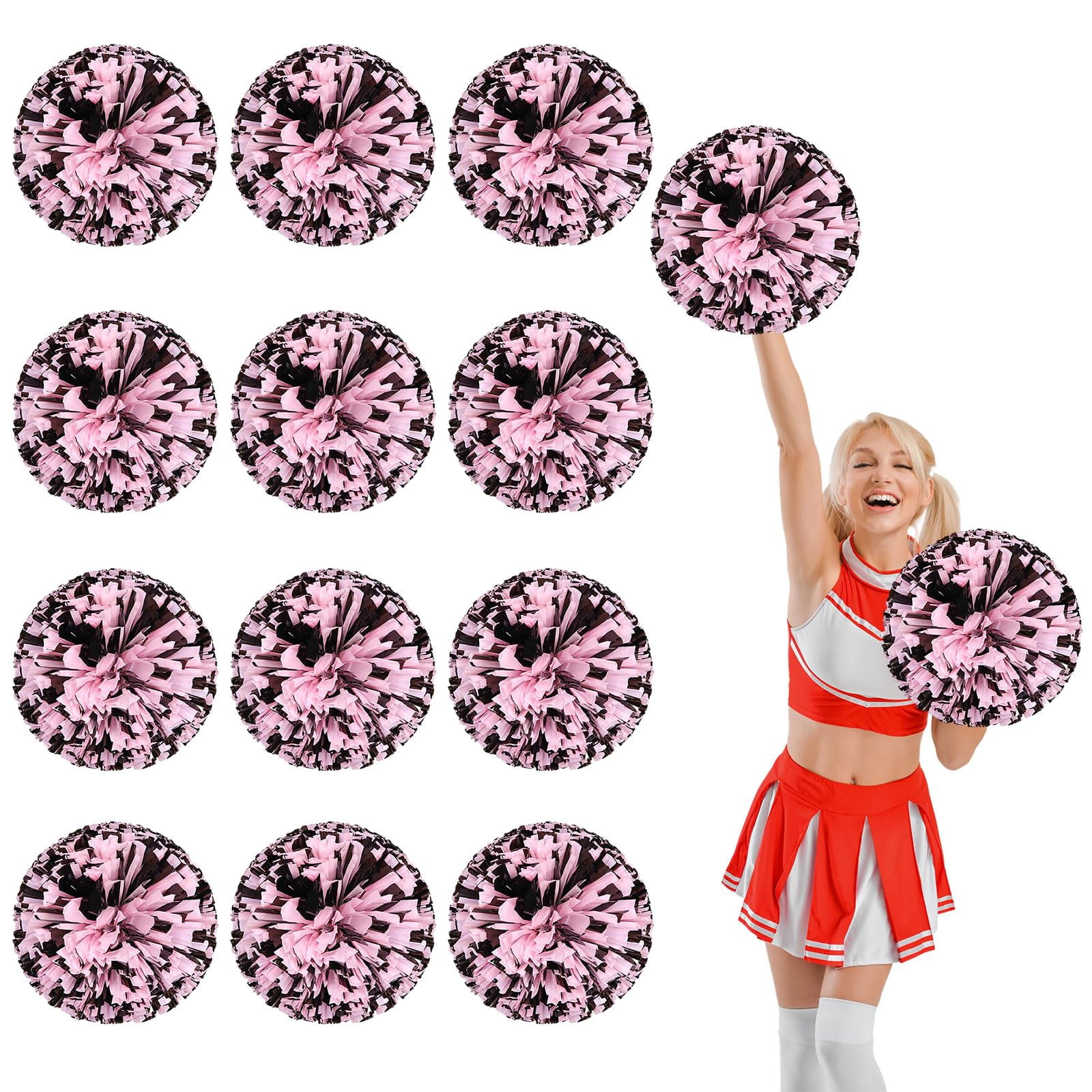 12 Pcs Cheerleading Pom Poms, Cheerleader Pompoms with Straight Handle Style,Fit for Team Spirit Sports Dance Cheering