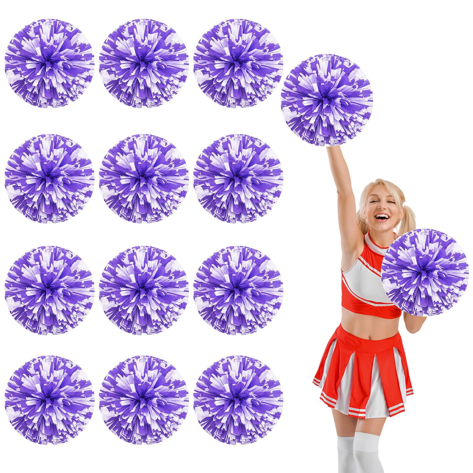 12 Pcs Cheerleading Pom Poms, Cheerleader Pompoms with Straight Handle Style,Fit for Team Spirit Sports Dance Cheering