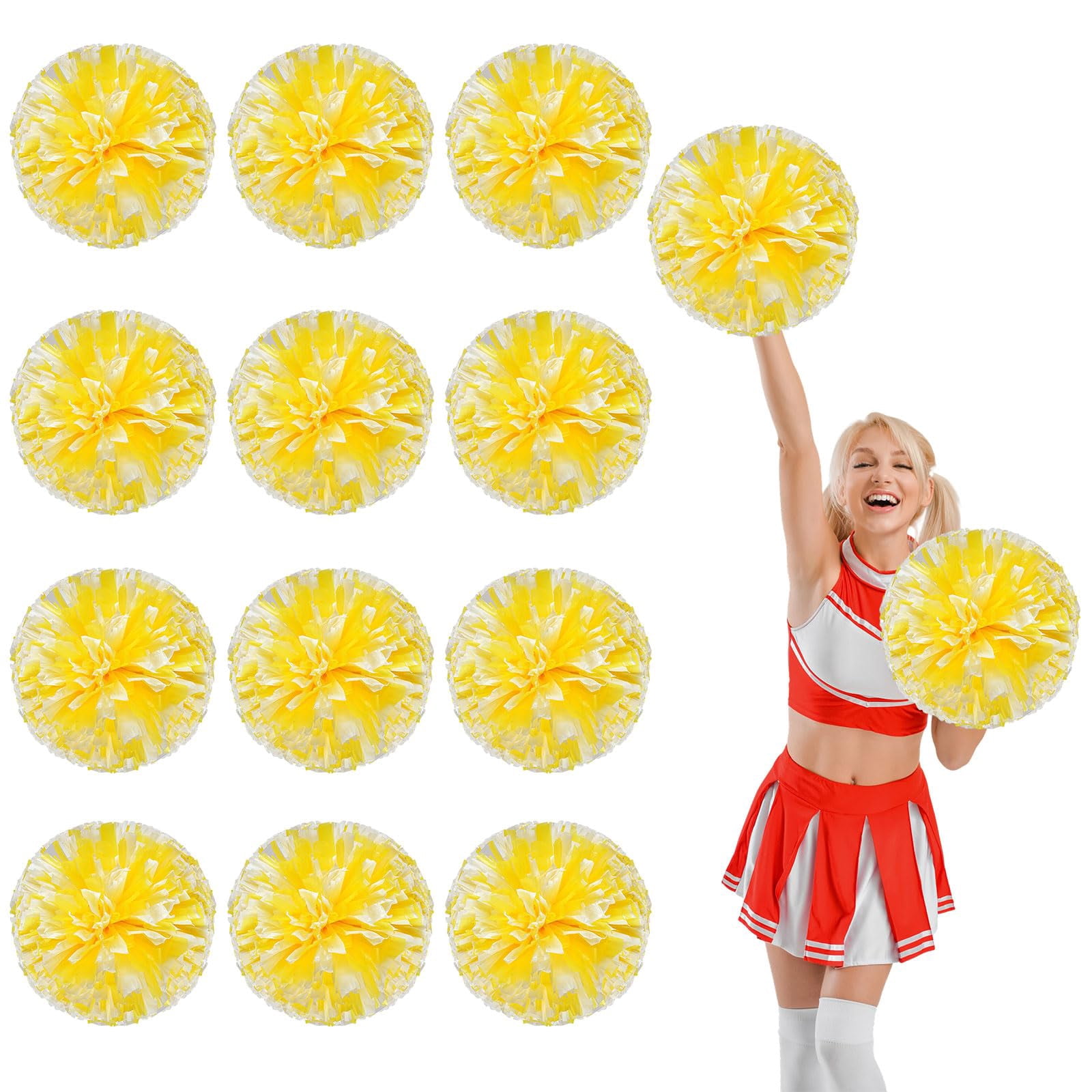 12 Pcs Cheerleading Pom Poms, Cheerleader Pompoms with Straight Handle Style,Fit for Team Spirit Sports Dance Cheering