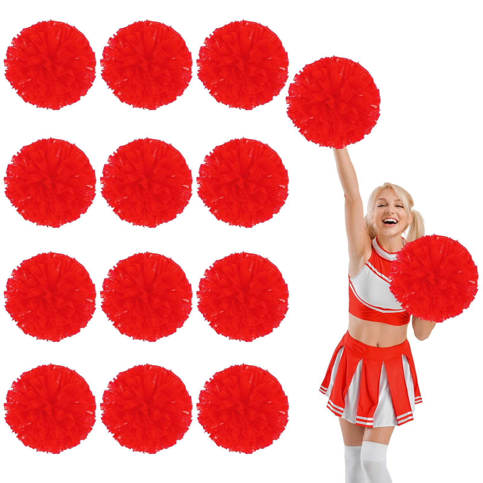 12 Pcs Cheerleading Pom Poms, Cheerleader Pompoms with Straight Handle Style,Fit for Team Spirit Sports Dance Cheering