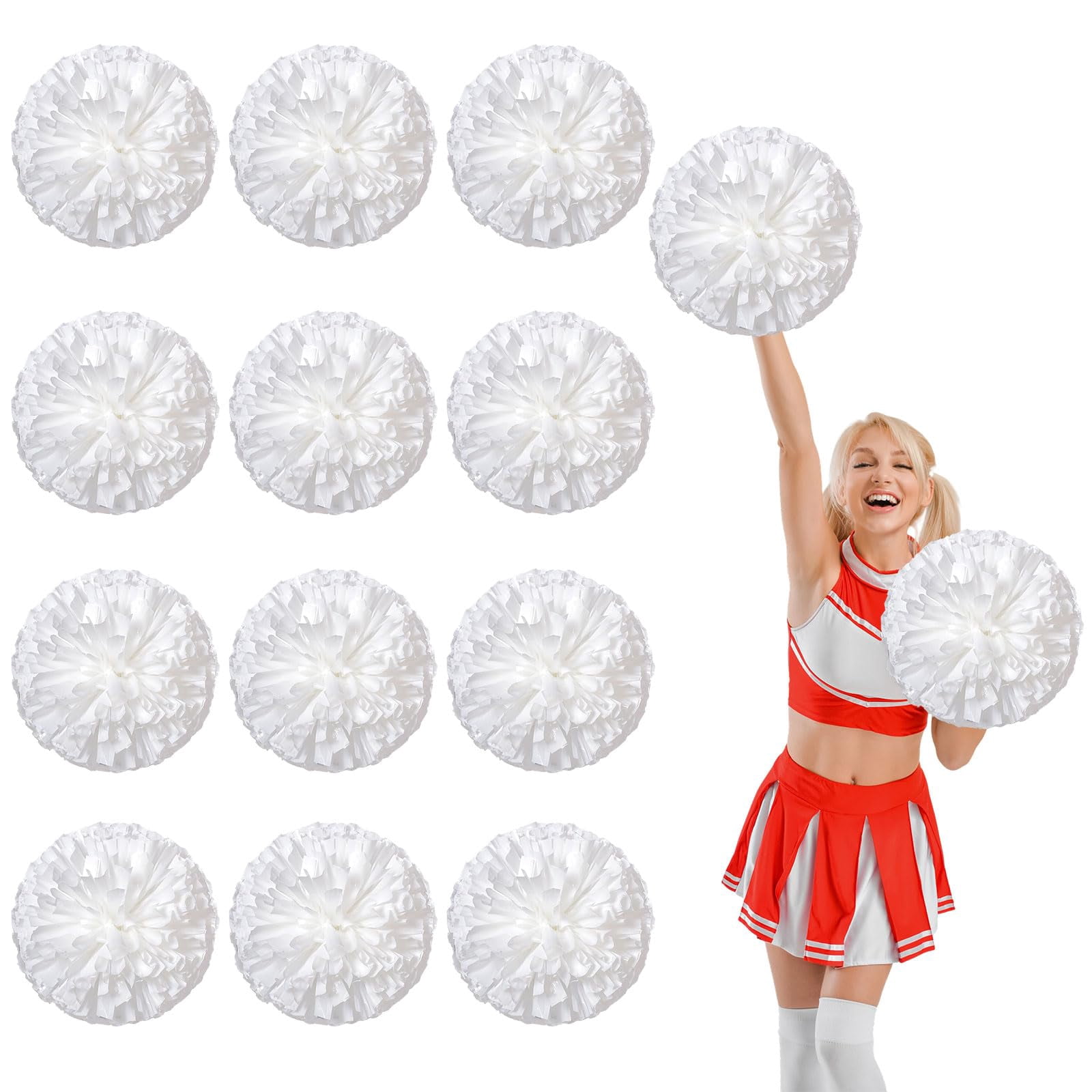 12 Pcs Cheerleading Pom Poms, Cheerleader Pompoms with Straight Handle Style,Fit for Team Spirit Sports Dance Cheering