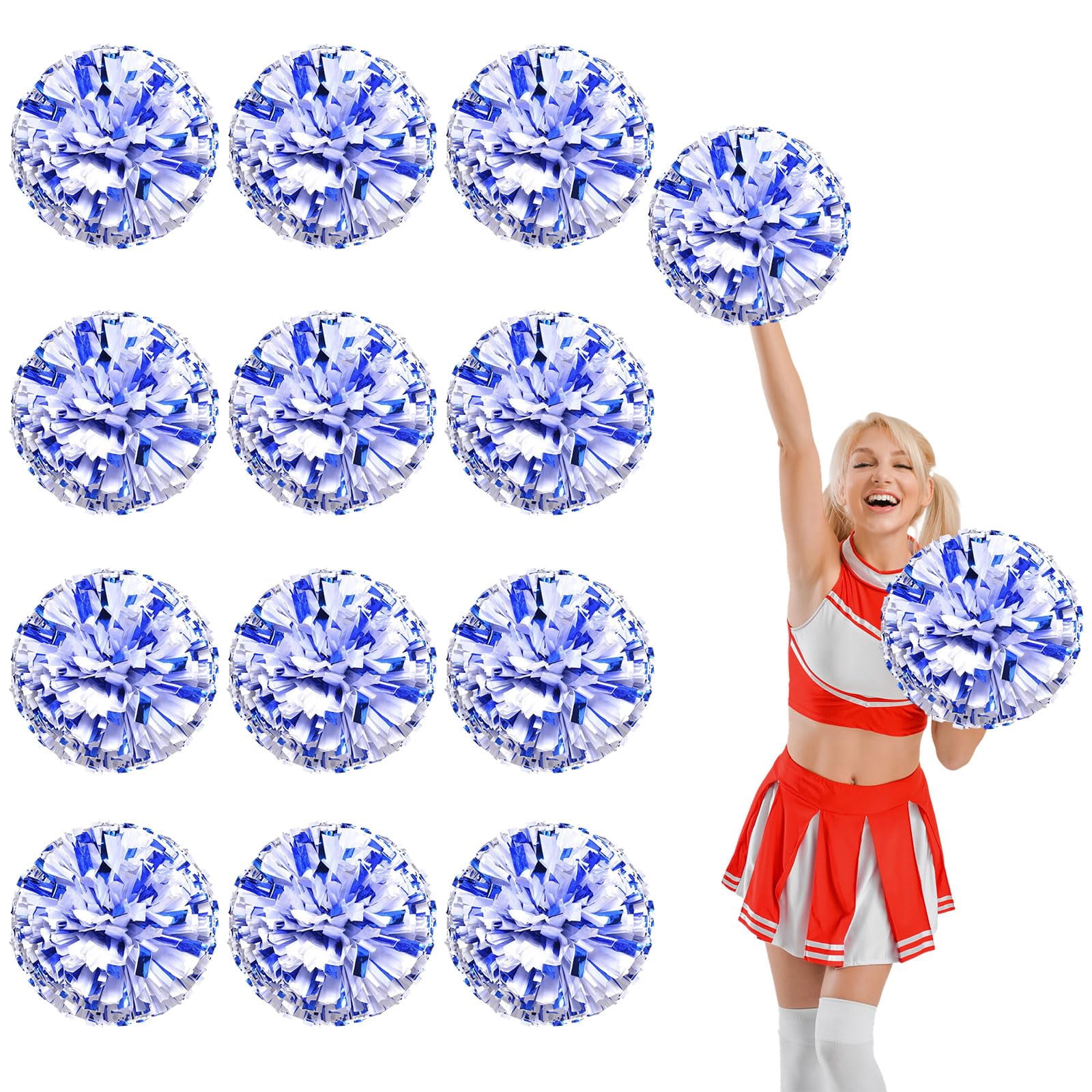 12 Pcs Cheerleading poms,13.7inch pom poms Cheerleading with Finger Holes Cheer Pom Pomsfor Dance, Matches, Team Spirit Sports