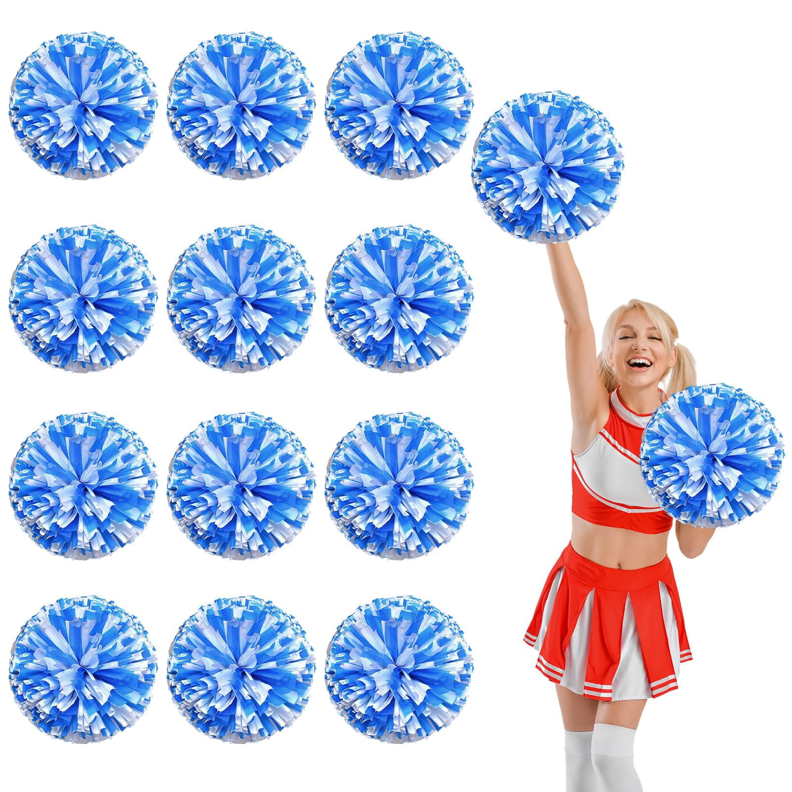 12 Pcs Cheerleading poms,13.7inch pom poms Cheerleading with Straight Handle Style Cheer Pom Pomsfor Dance, Matches, Team Spirit Sports