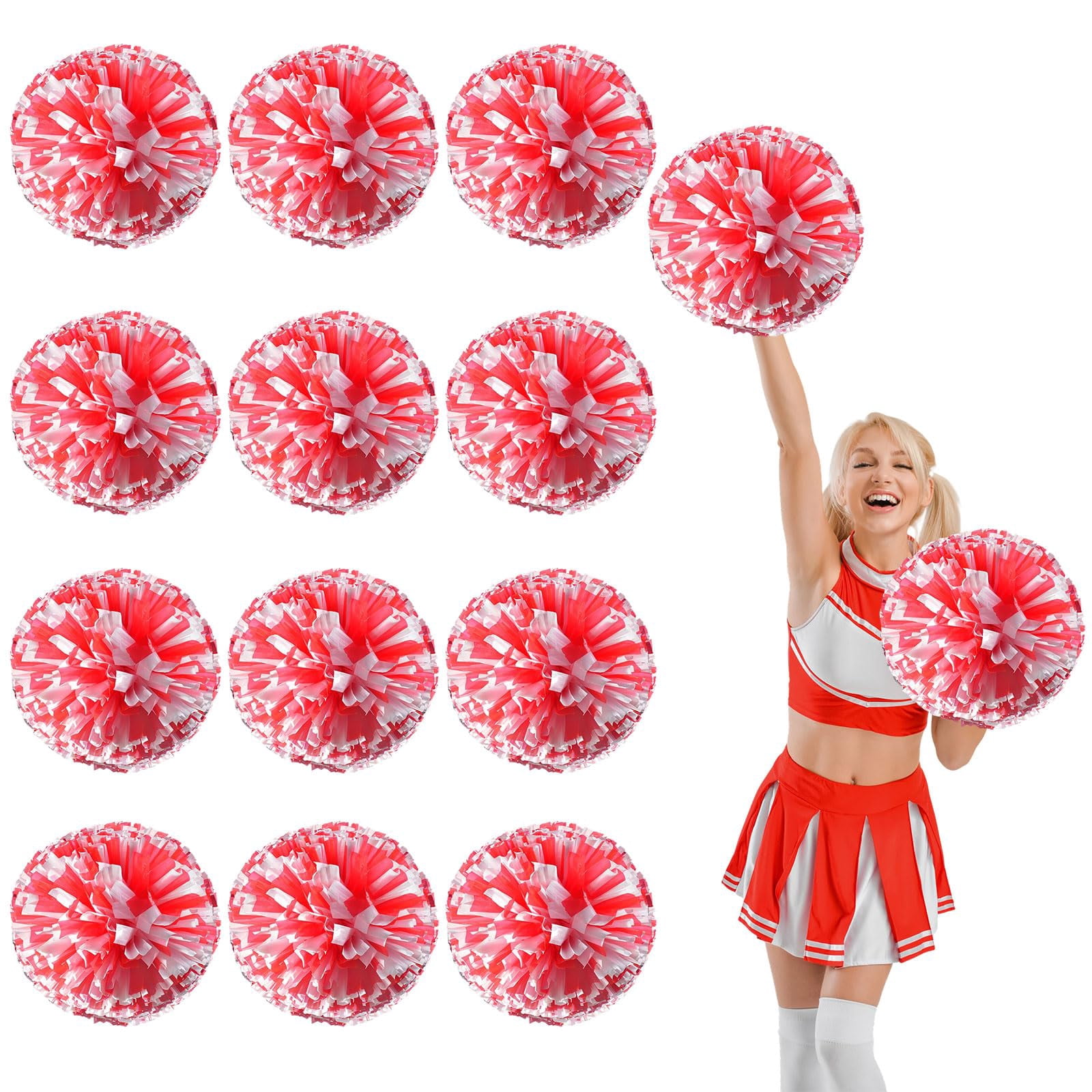 12 Pcs Cheerleading poms,13.7inch pom poms Cheerleading with Straight Handle Style Cheer Pom Pomsfor Dance, Matches, Team Spirit Sports