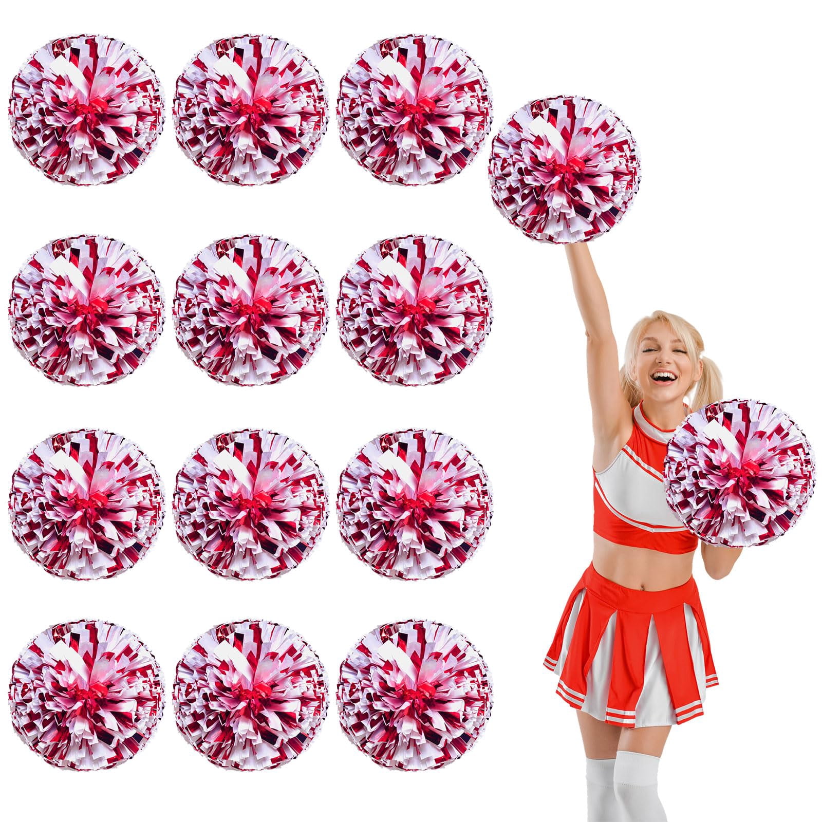 12 Pcs Cheerleading poms,pom poms Cheerleading with Finger Holes Cheer Pom Pomsfor Dance, Matches, Team Spirit Sports