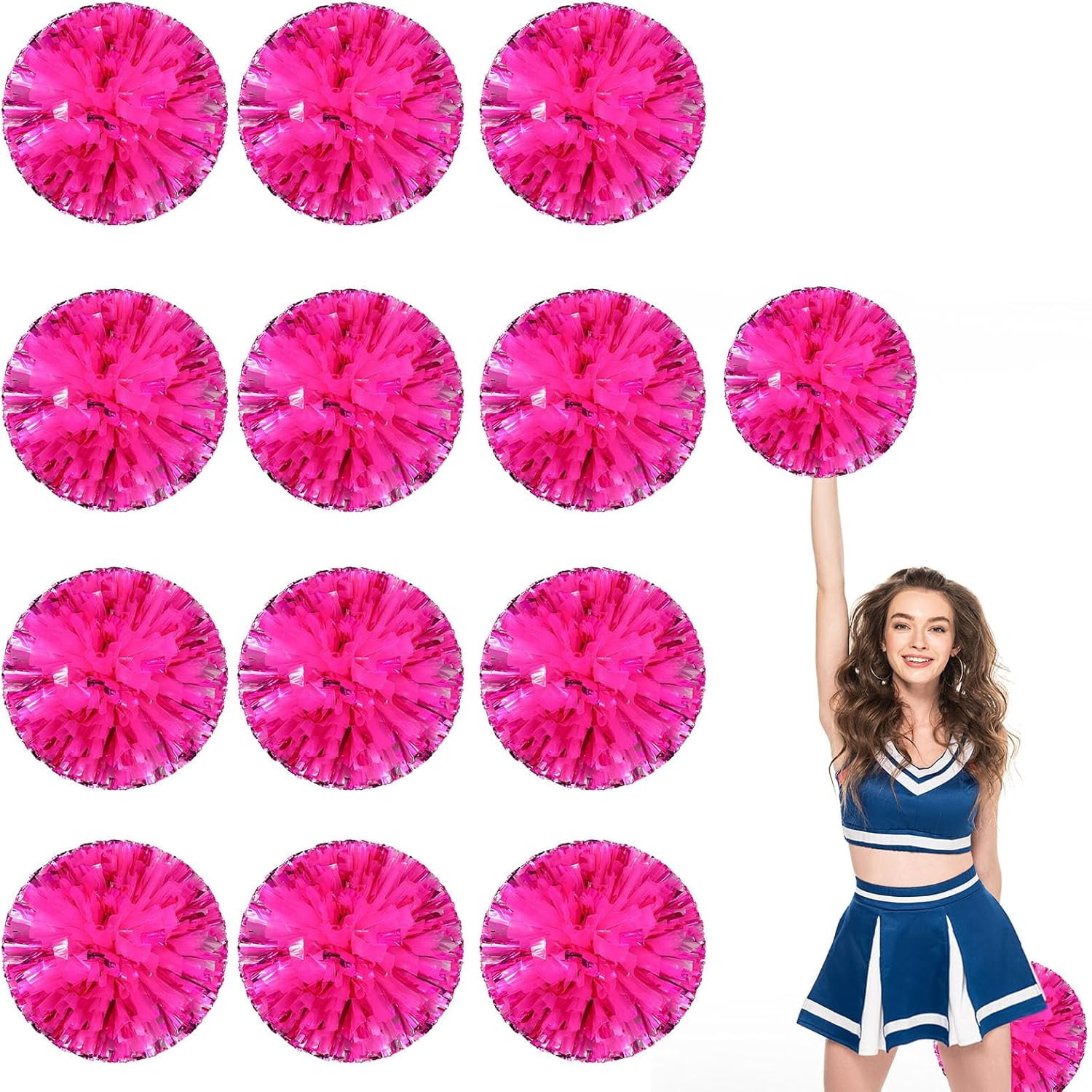12 Pcs Cheerleading poms,pom poms Cheerleading with Finger Holes Metallic Foil Cheer Pom Pomsfor Dance, Matches, Team Spirit Sports (Mixed Blue)