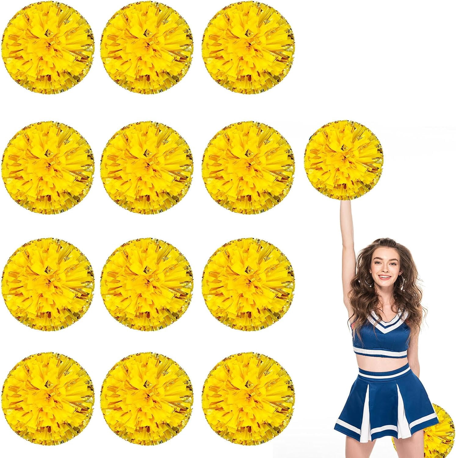 12 Pcs Cheerleading poms,pom poms Cheerleading with Finger Holes Metallic Foil Cheer Pom Pomsfor Dance, Matches, Team Spirit Sports (Mixed Blue)