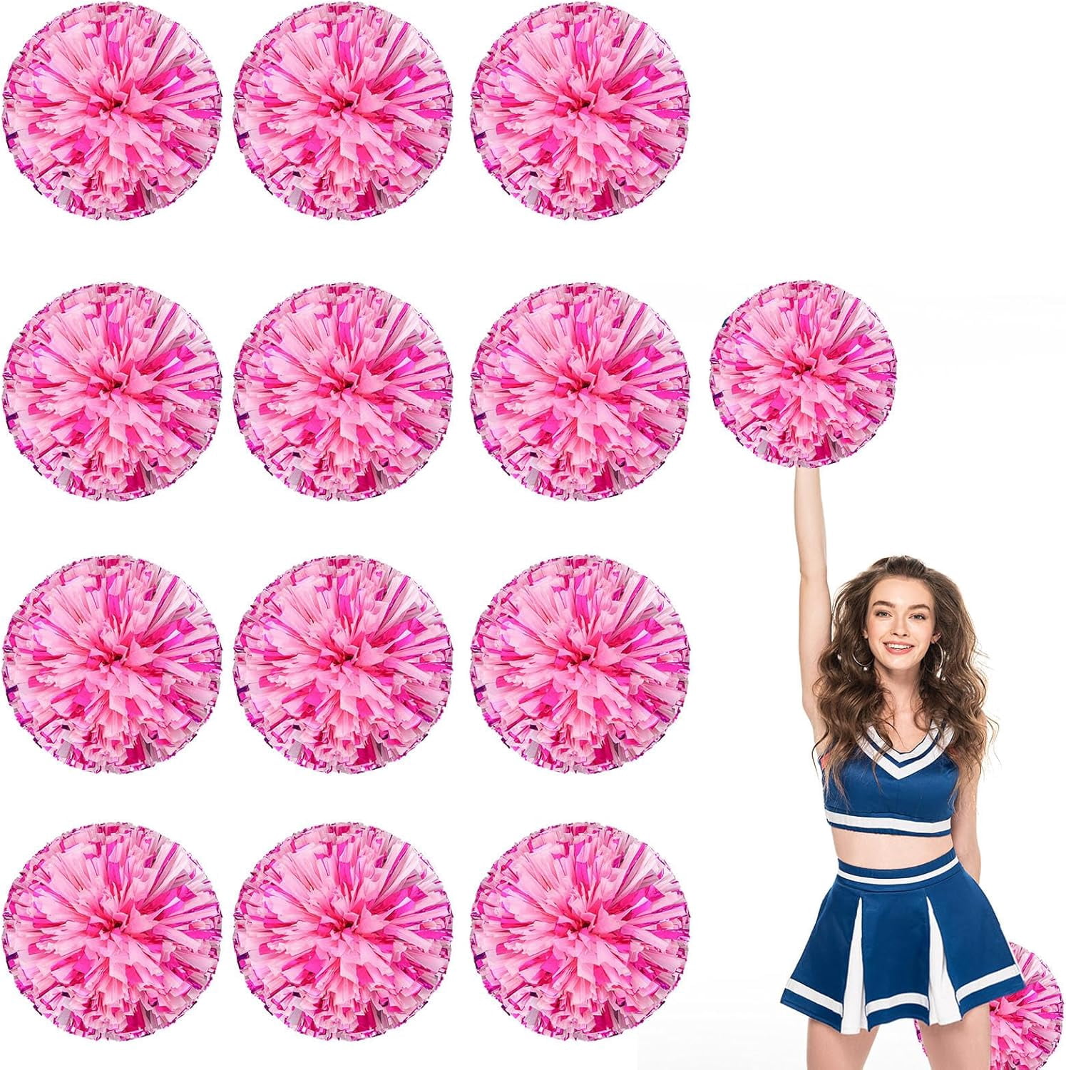 12 Pcs Cheerleading poms,pom poms Cheerleading with Finger Holes Metallic Foil Cheer Pom Pomsfor Dance, Matches, Team Spirit Sports (Mixed Blue)