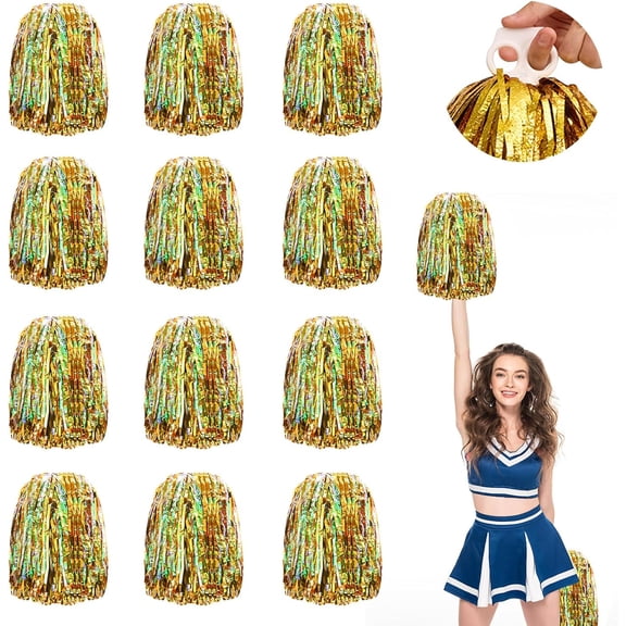 12 Pcs Cheerleading poms,pom poms Cheerleading with Finger for Rooters Cheering Squad Team Spirit Sports (Colorful+Gold)