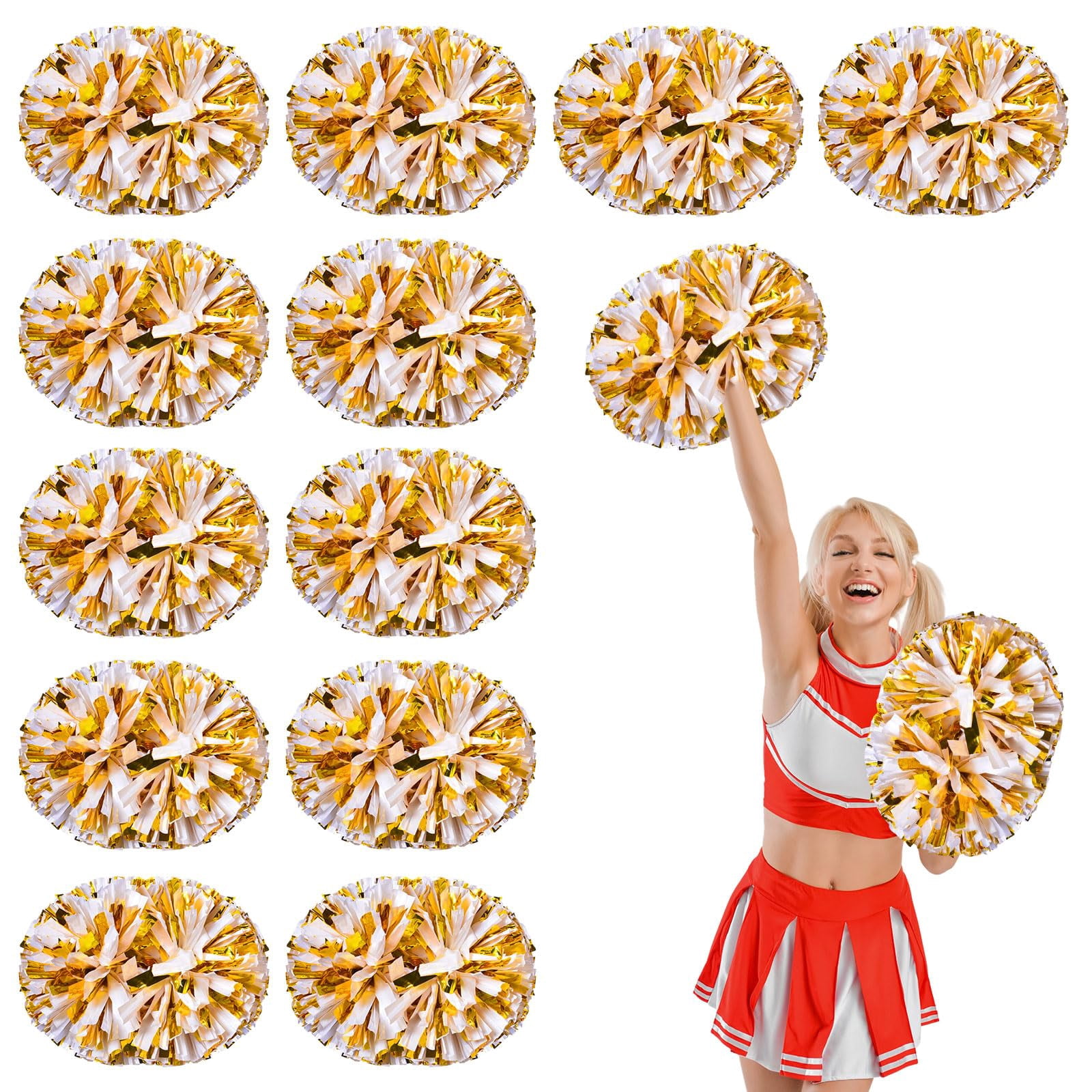 12 Pcs Cheerleading poms,pom poms Cheerleading with Handle Style Cheer Pom Pomsfor Dance, Matches, Team Spirit Sports