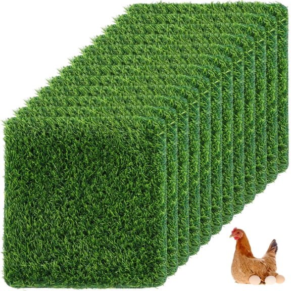 12 Pcs Chicken Nesting Box Pads, 12 x 12 Artificial Turf Mats, Washable Fake Grass Nesting Pads for Coop Bedding, Grass Rugs for Chicken Coops, Indoor Outdoor Floor Decor