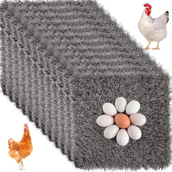 12 Pcs Chicken Nesting Box Pads, 12 x 12 Artificial Turf Mats, Washable Fake Grass Nesting Pads for Coop Bedding, Grass Rugs for Chicken Coops, Indoor Outdoor Floor Decor, Gray