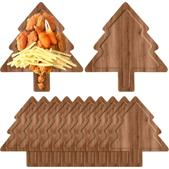 12 Pcs Christmas Appetizer Platter 11 Inch Cutting Board Acacia Serving Trays Wood Charcuterie Board Tray Snack Dessert Candy Dish Plate for Kitchen Gifts (Christmas Tree 3)