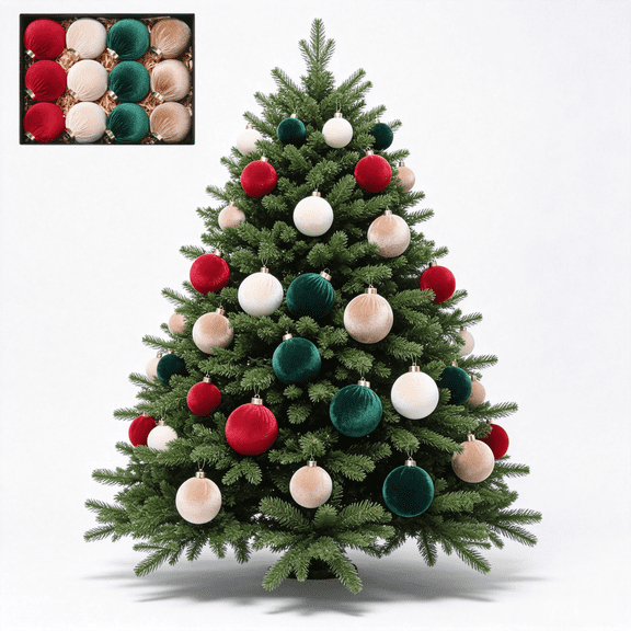 12 Pcs Christmas Ball Ornaments, 3.15 Inch Shatterproof Velvet Tree Hanging Decorations, Red