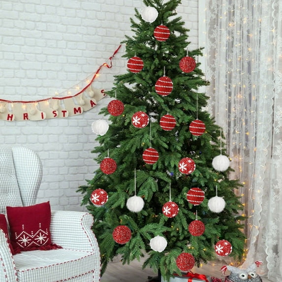 12 Pcs Christmas Ball Ornaments Christmas Tree Decoration, Multiple Styles Flocked Christmas Ball Pendants for Christmas Decorations 2.76 Inch Red