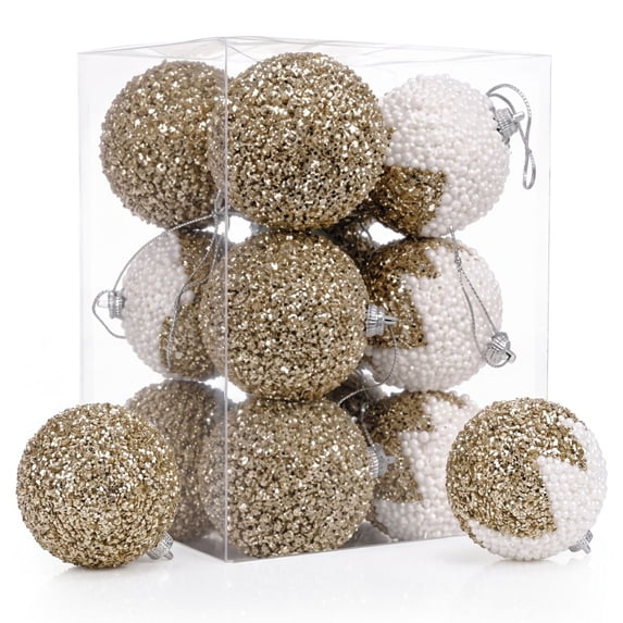 12 Pcs Christmas Ball Ornaments Sequin Christmas Tree Decorations Hanging SnowBall for Xmas Tree Decor