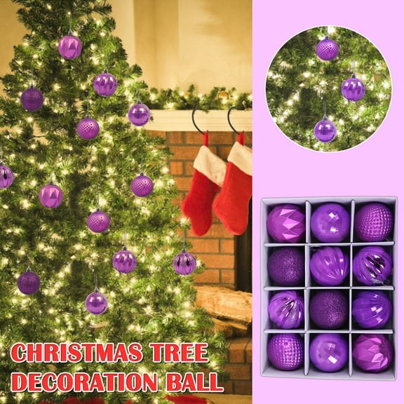 12 Pcs Christmas Balls Christmas Tree Ball Ornaments Plastic Balls Xmas Decorative Hanging Ornaments Christmas Tree Decoration (Purple)